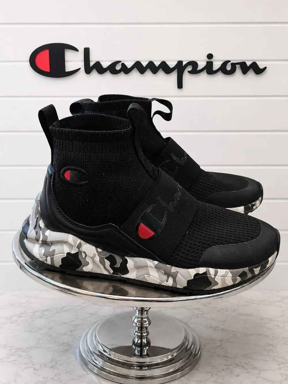 Champion Rally Pro Camo Knit Slip On Sneakers Women’s 6 Black Gray